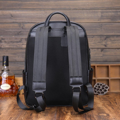 Black Men's Genuine Leather Fashion alligator crocodile Print Laptop School Backpack Zipper