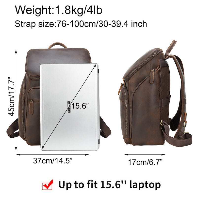 Hot Selling Real Cowhide Vintage Style Brown Best Quality Full Grain Men's Genuine Leather Laptop Backpack for Daily Use