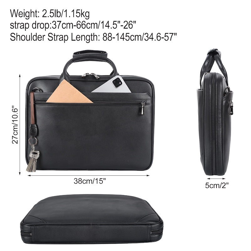 New Arrival Black Leather Office Briefcase Bags Men's Business 14'' Laptop Portfolio Bag Full Grain Leather Briefcase