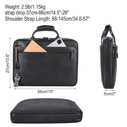 New Arrival Black Leather Office Briefcase Bags Men's Business 14'' Laptop Portfolio Bag Full Grain Leather Briefcase