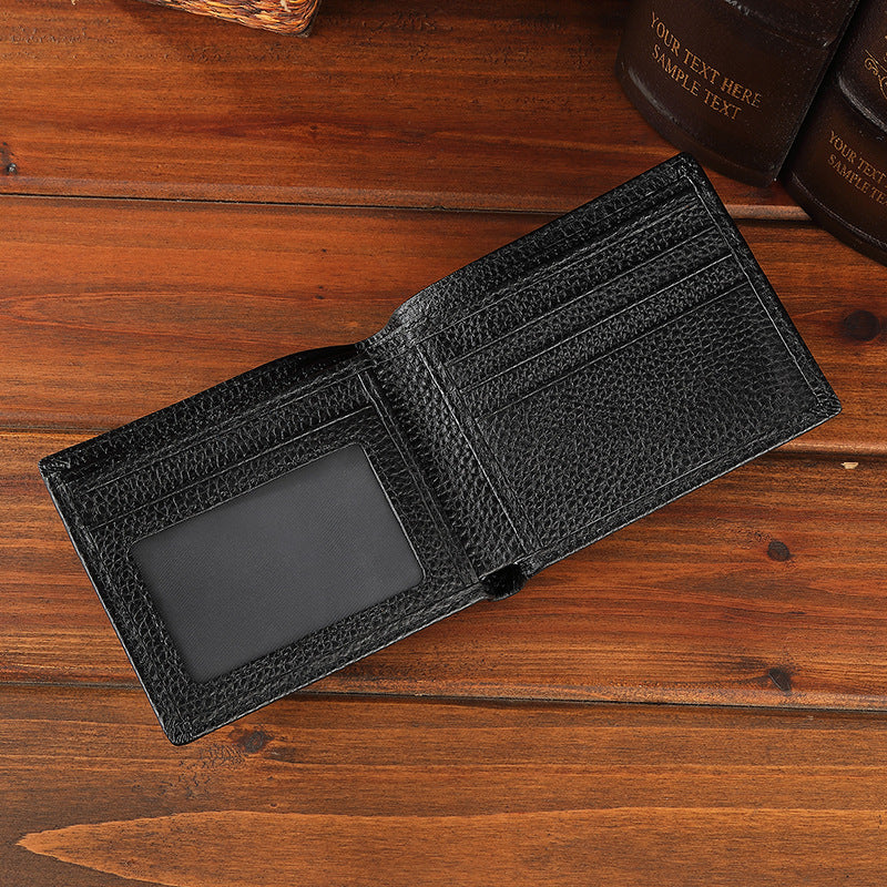 Lichee Pattern Pebble Leather Wallet RFID Blocking Real Leather Bifold Full Grain Leather Wallet for Men