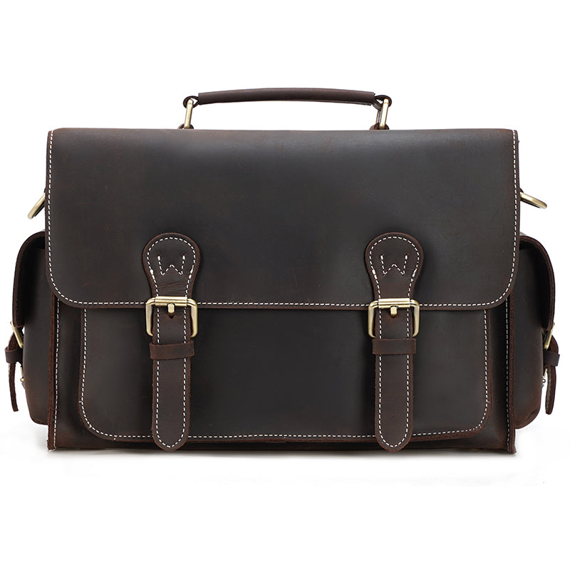 Vintage Luxury Design High Quality Customizable Men's Crazy Horse Genuine Leather Sling Shoulder Bag Zipper Camera Briefcase