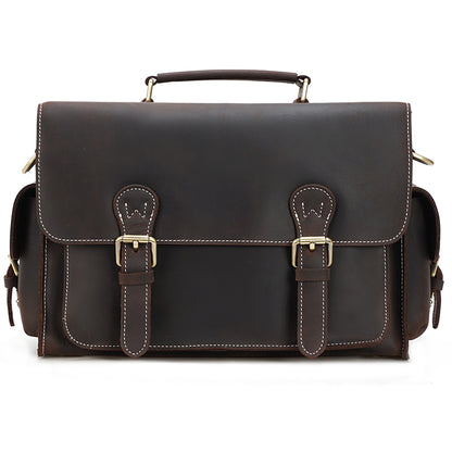 Vintage Luxury Design High Quality Customizable Men's Crazy Horse Genuine Leather Sling Shoulder Bag Zipper Camera Briefcase