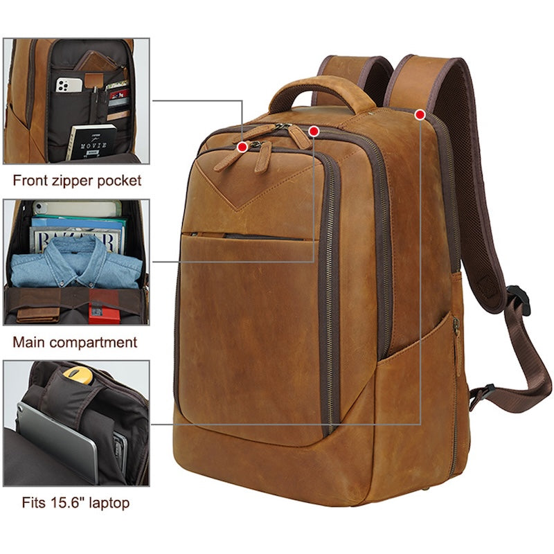 Luxury Nice Quality Crazy Horse Leather Backpack Leather Laptop Men Laredo Capacity Genuine Leather Backpack School Bag