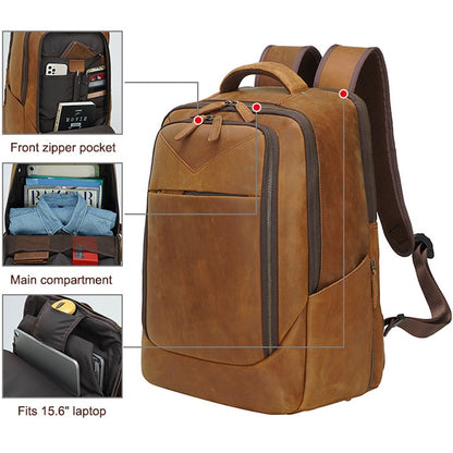Luxury Nice Quality Crazy Horse Leather Backpack Leather Laptop Men Laredo Capacity Genuine Leather Backpack School Bag