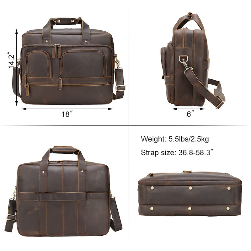 Wholesale 17-Inch Crazy Horse Genuine Leather Laptop Briefcase Men's Vintage Style Business Bag Dropshipping Soft Durable OEM