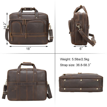 Wholesale 17-Inch Crazy Horse Genuine Leather Laptop Briefcase Men's Vintage Style Business Bag Dropshipping Soft Durable OEM