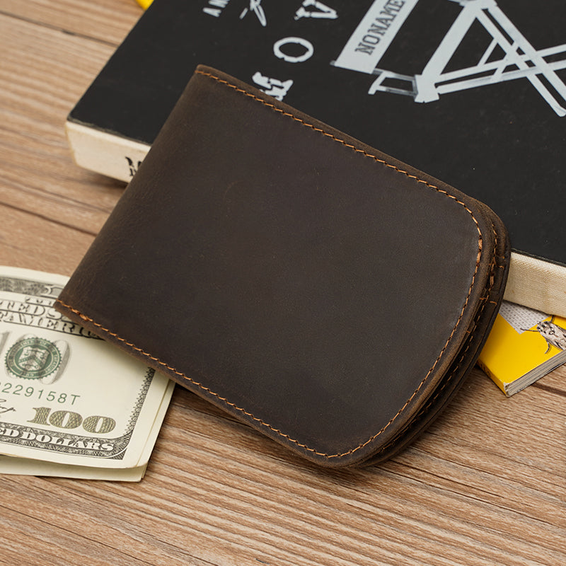 New Arrival Retro Full Grain Crazy Horse Leather Card Holder Wallet Money Clip Case Unisex Credit Card Leather Men Wallet