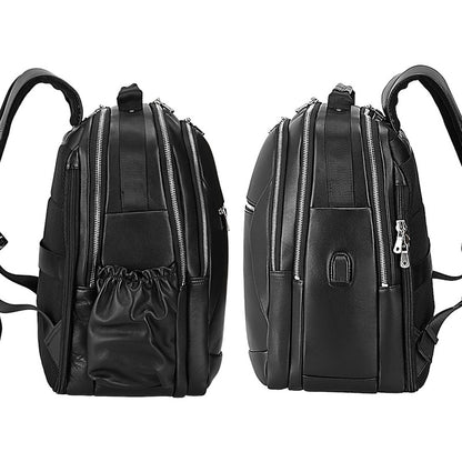 Large Capacity Waterproof Genuine Leather Laptop Backpack Zipper Air Cushion Belt for Men Vintage Fashion Travel Shoulder Bag