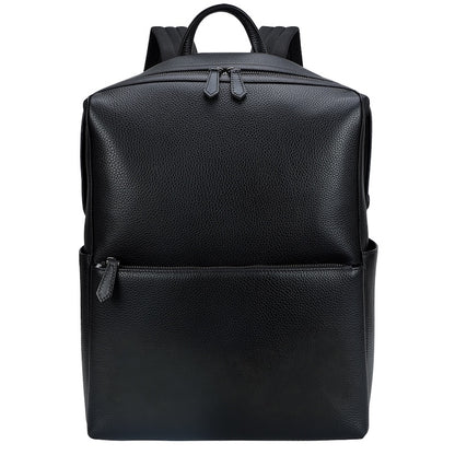 Man & Boys Black Cow Skin Pebble Genuine Leather Fashion Business Laptop Cow Hide School Backpack Zipper Bag for Student