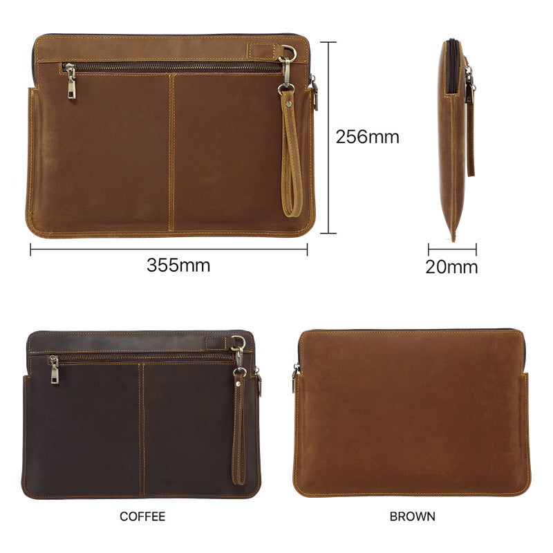 Crazy Horse Leather Laptop Bag Genuine Top Layer Cowhide Full Grain Leather Clutch Bag for MacBook