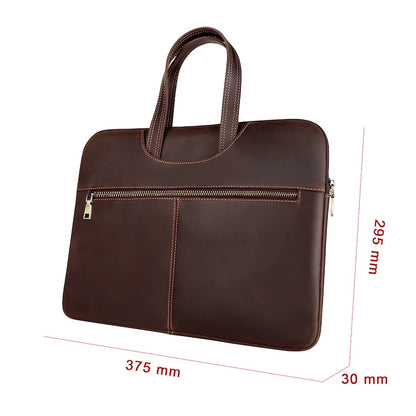 2026 New Arrival Men Retro Vintage Style Genuine Leather Durable Laptop Briefcase with Zipper Closure