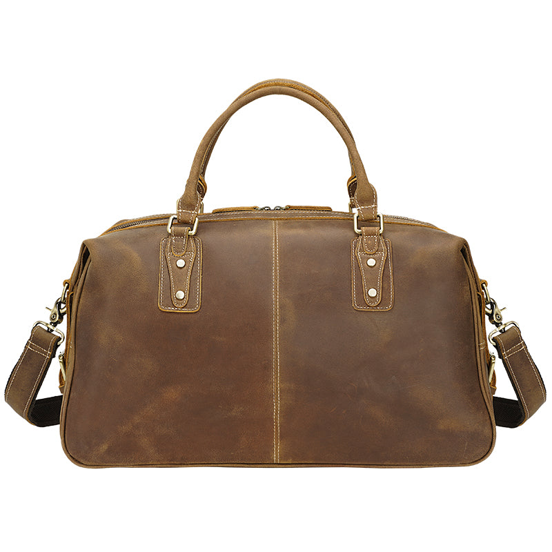Crazy Horse Design Real Cow Leather Travel Duffel Vintage Retro Zipper Closure Weekender Bag for Men for Trips