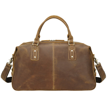 Crazy Horse Design Real Cow Leather Travel Duffel Vintage Retro Zipper Closure Weekender Bag for Men for Trips