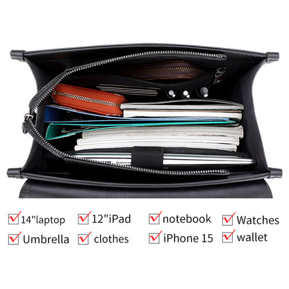 England British Style BlackGenuine Leather School Bag for Student Full Grain Leather Laptop Backpack Bag for Business