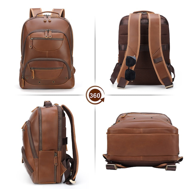 Full Grain Genuine Leather Laptop Backpack Vintage Brown Crazy Horse Leather Backpack School Bag for Business Man