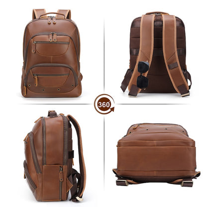 Full Grain Genuine Leather Laptop Backpack Vintage Brown Crazy Horse Leather Backpack School Bag for Business Man
