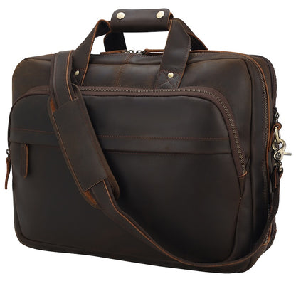 Factory Manufacture Vintage Soft Genuine Leather Men's Messenger Laptop Briefcase Bag Brown Business Use