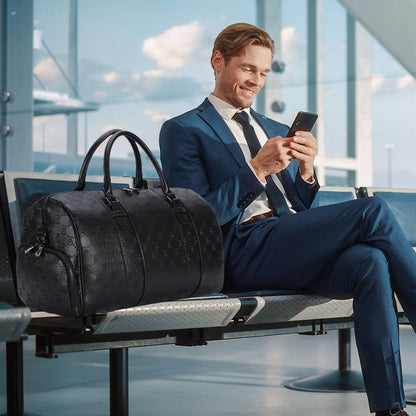 Black Mens Overnight Soft Leather Business Duffel Weekender Bag Genuine Leather Travel Bags