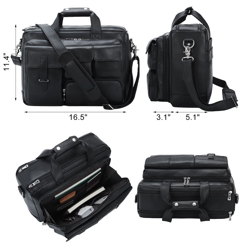 Large Capacity Black Full Grain Genuine Leather Men's Soft Briefcase Waterproof Laptop Bag for Work Dropshipping From Fac