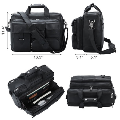 Large Capacity Black Full Grain Genuine Leather Men's Soft Briefcase Waterproof Laptop Bag for Work Dropshipping From Fac