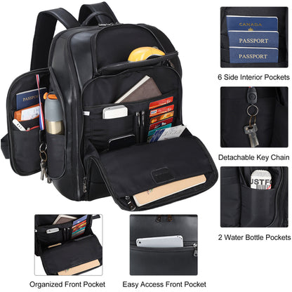Nappa Genuine Leather Anti-Theft Laptop Backpack with USB Unisex Waterproof Black Polyester Zipper Travel