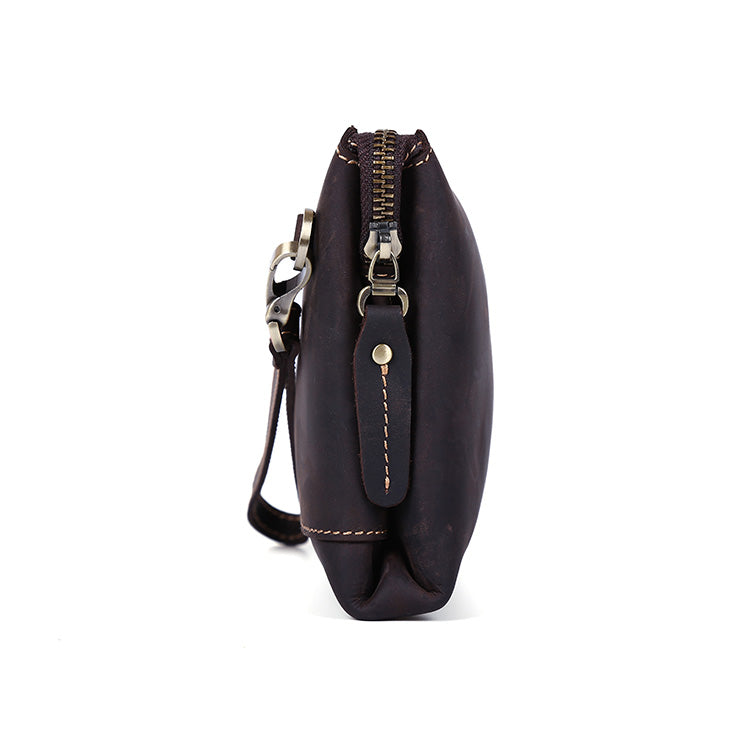 Men Personalized Full Grain Crazy Horse Large Clutch Bag Long Wrist Bag Zipper Anti-Theft