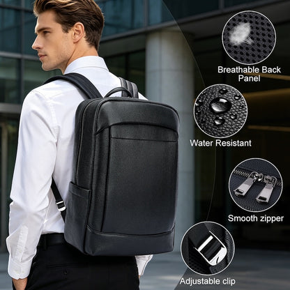 Man New Arrival Black Pebble Genuine Leather Fashion Business Laptop School Backpack Zipper Bag