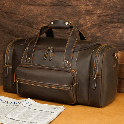Full Grain Leather Vintage Retro Large Capacity Duffle Weekender Overnight Travel Duffel Bag for