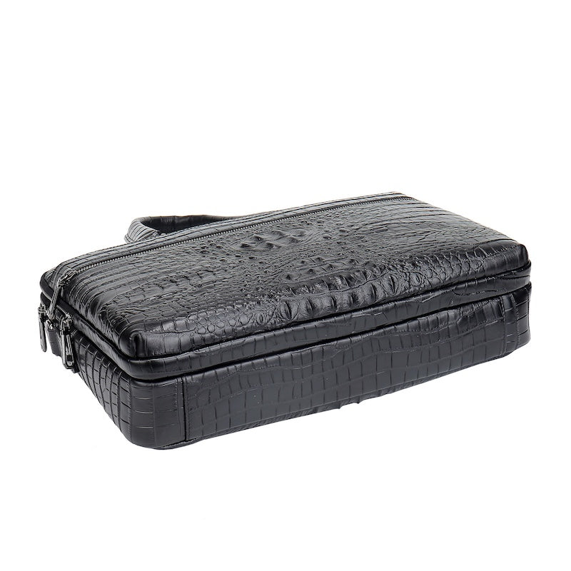 Alligator Crocodile Print Cowhide Cow Leather Black Laptop Real Leather Briefcase Shoulder Bag Brief Case for Business Man