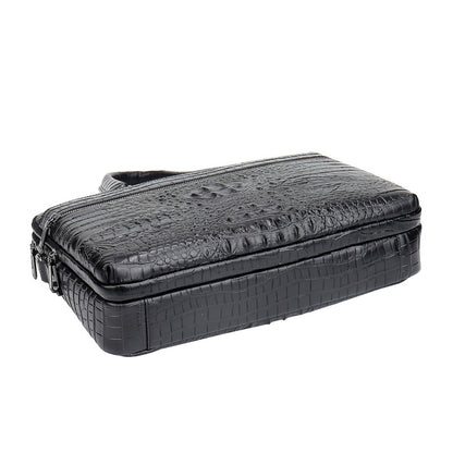 Alligator Crocodile Print Cowhide Cow Leather Black Laptop Real Leather Briefcase Shoulder Bag Brief Case for Business Man