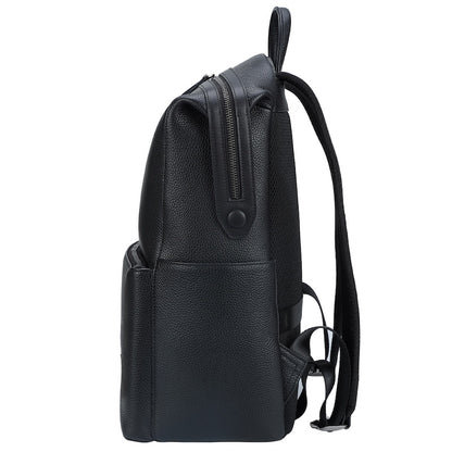 Man & Boys Black Cow Skin Pebble Genuine Leather Fashion Business Laptop Cow Hide School Backpack Zipper Bag for Student