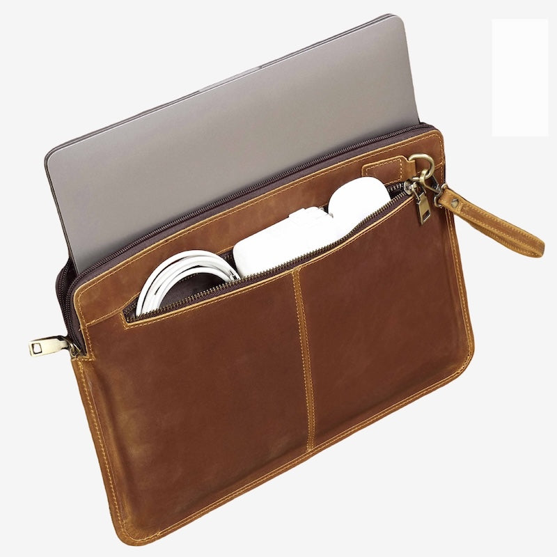 Crazy Horse Leather Laptop Bag Genuine Top Layer Cowhide Full Grain Leather Clutch Bag for MacBook
