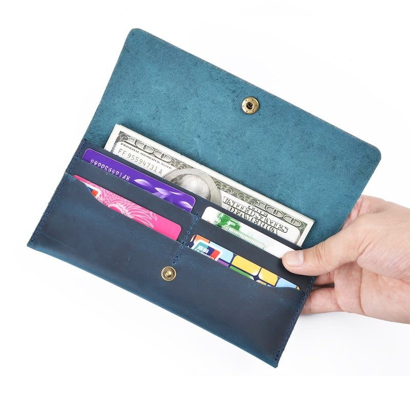 Handmade Simple Style Unisex Large Capacity Clutch Purse Top Grain Genuine Crazy Horse Leather Long Wallet Custom Pattern