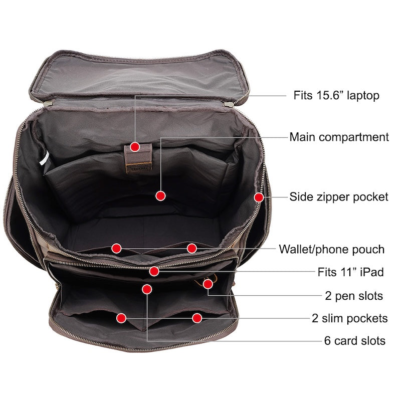 Hot Selling Real Cowhide Vintage Style Brown Best Quality Full Grain Men's Genuine Leather Laptop Backpack for Daily Use