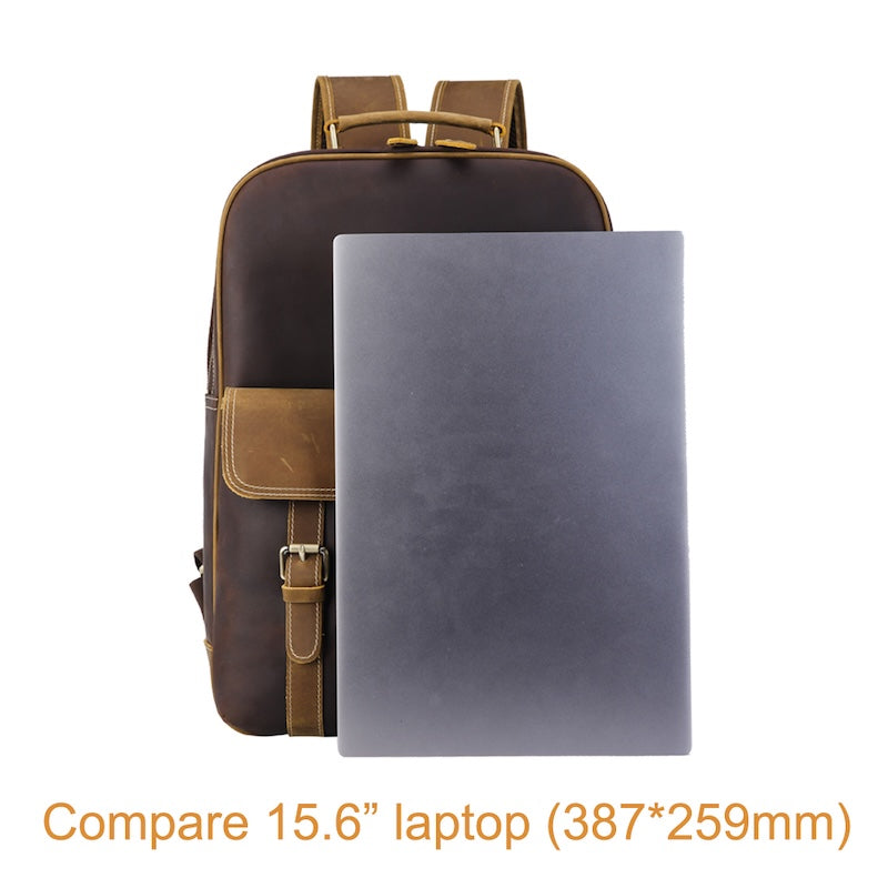Genuine Leather Laptop Backpack for Men Vintage Style with Zipper Closure Man Women's Computer Bag