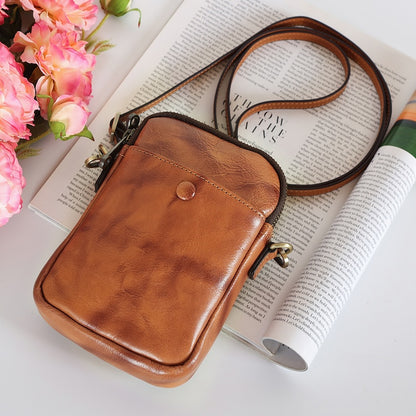 2026 New Design Small Full Grain Leather Crossbody Bags for Women Ladies Cell Phone Wallet Purse Shoulder Bag for Men