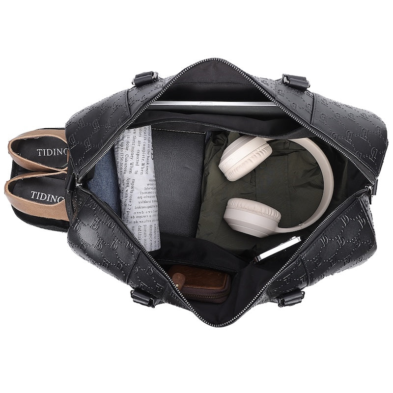 Black Mens Overnight Soft Leather Business Duffel Weekender Bag Genuine Leather Travel Bags