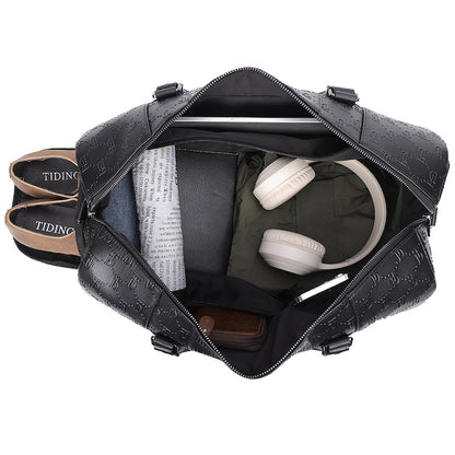 Black Mens Overnight Soft Leather Business Duffel Weekender Bag Genuine Leather Travel Bags