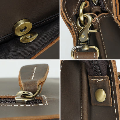 Vintage Style Handmade Men Genuine Leather Crazy Horse Brown Clutch Wallet with Zipper Closure