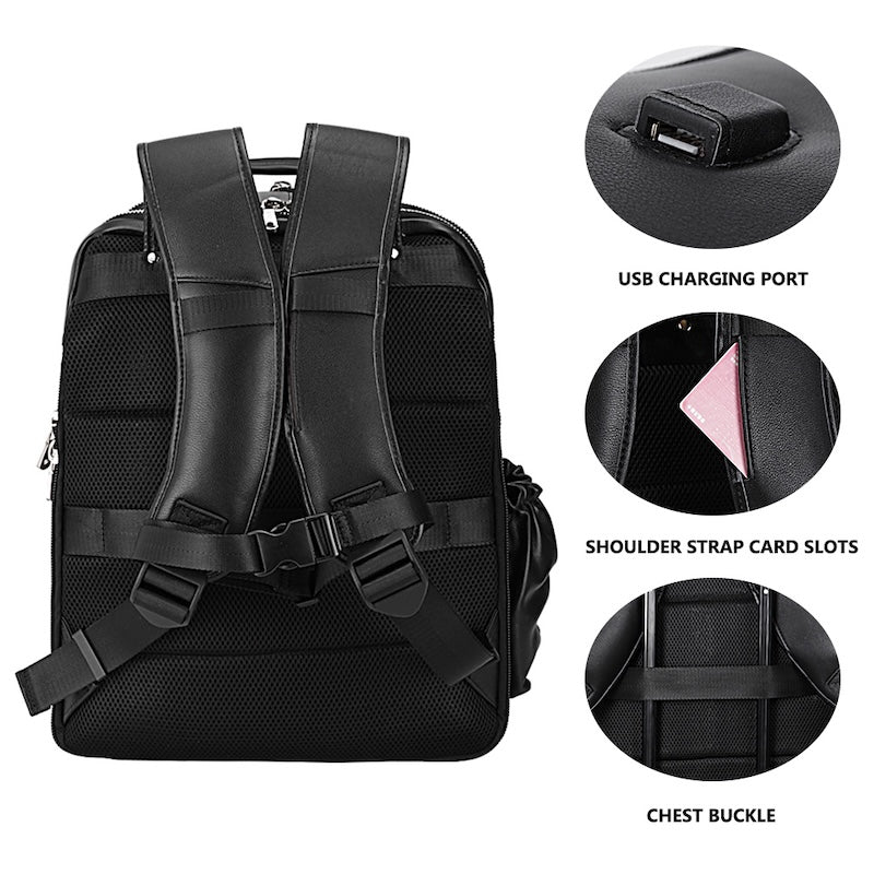Large Capacity Waterproof Genuine Leather Laptop Backpack Zipper Air Cushion Belt for Men Vintage Fashion Travel Shoulder Bag