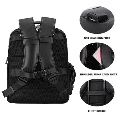 Large Capacity Waterproof Genuine Leather Laptop Backpack Zipper Air Cushion Belt for Men Vintage Fashion Travel Shoulder Bag