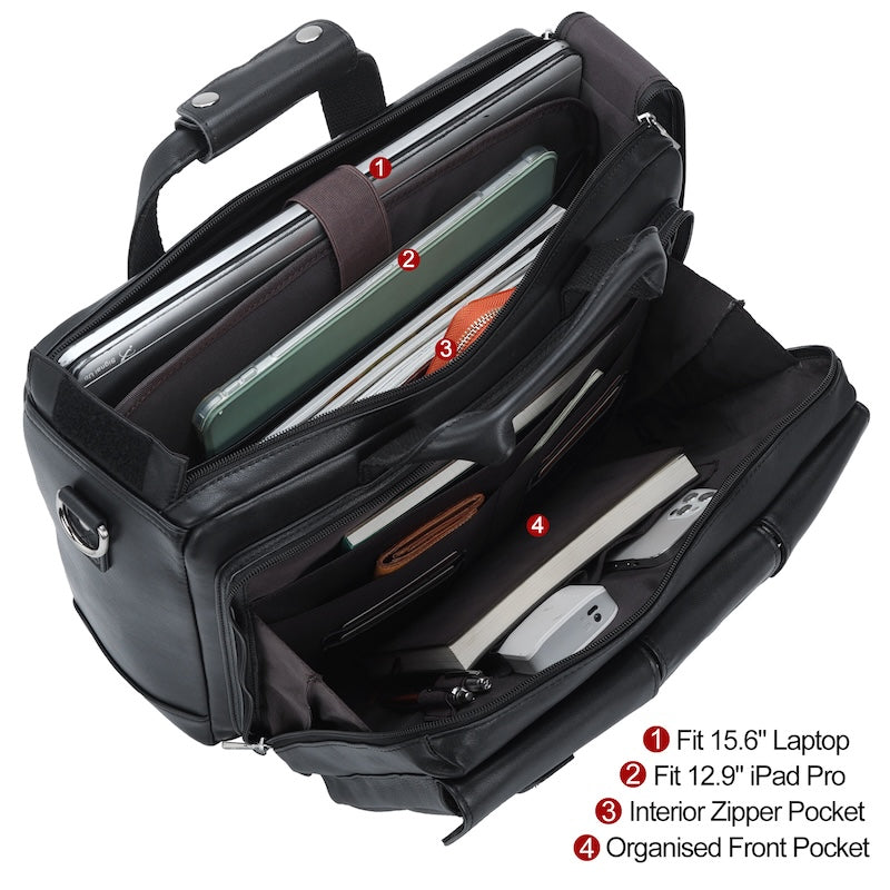 Large Capacity Black Full Grain Genuine Leather Men's Soft Briefcase Waterproof Laptop Bag for Work Dropshipping From Fac