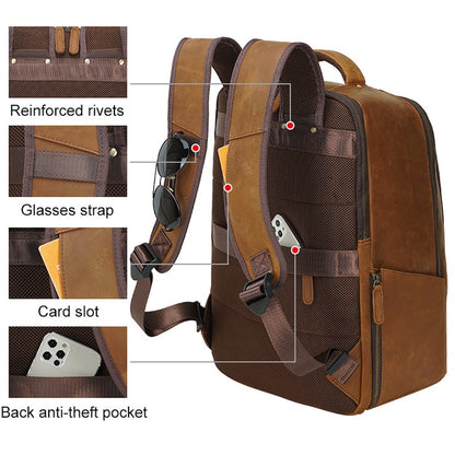 Luxury Nice Quality Crazy Horse Leather Backpack Leather Laptop Men Laredo Capacity Genuine Leather Backpack School Bag