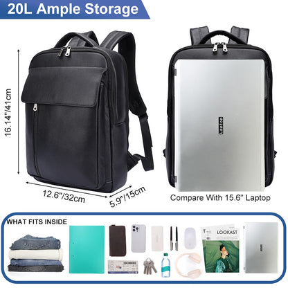 Man Black Pebble Genuine Leather Fashion Business Laptop School Backpack Zipper Bag for Student
