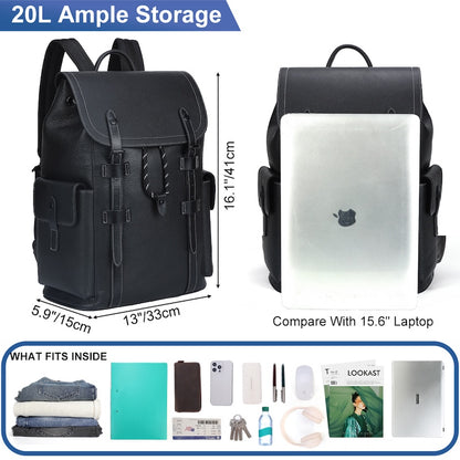 Man Black Pebble Genuine Leather Fashion Business Laptop School Backpack Zipper Bag for Student