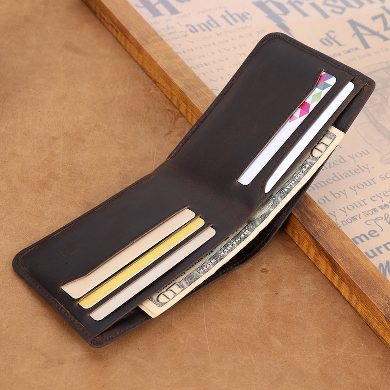 New Arrival Vintage Retro Style Mens Full Grain Leather Short Bifold Wallet Crazy Horse Cowhide Genuine Leather Wallet