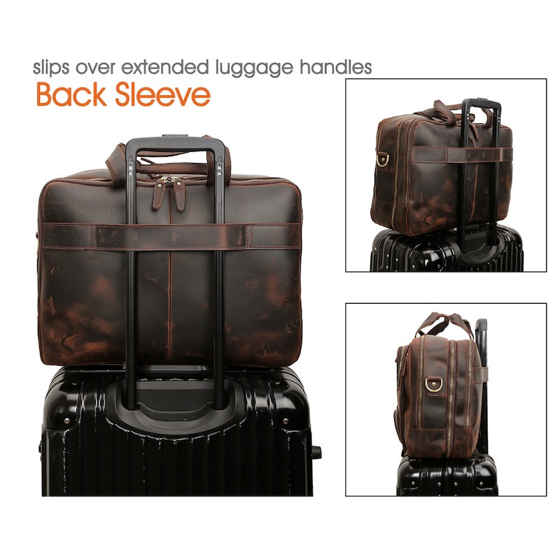 Vintage Style Genuine Crazy Horse Leather Briefcase Mens Brown Work Business Handbag 15.6 Inches Laptop Fit