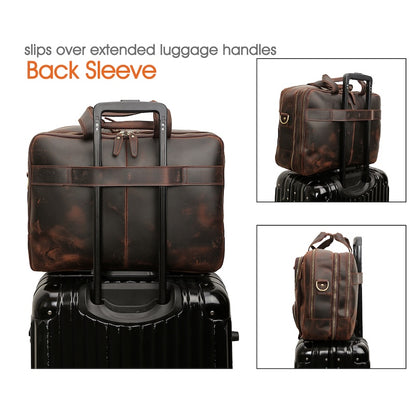 Vintage Style Genuine Crazy Horse Leather Briefcase Mens Brown Work Business Handbag 15.6 Inches Laptop Fit