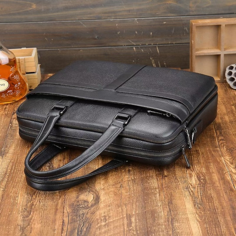 Factory Wholesale Price Business Office Bag Portfolio Handmade Genuine Pebble Leather Messenger Bag Laptop Briefcase Bag